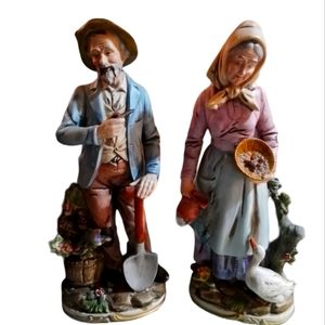 Vintage Homco #8816 Old Man and Old Woman Farmer's Porcelain Statue's Set